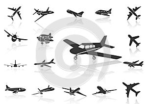 Solid icons set,transportation,Airplane and shadow,vector illustrations