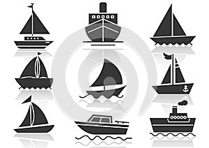 Solid icons set,transportation,Boat and shadow,vector illustrations