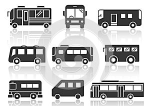 Solid icons set,transportation,Bus and shadow,vector illustrations