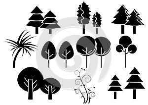 Solid icons set. trees,vector illustrations