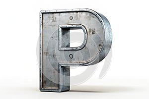 Industrial metal alphabet letter P on white background 3d