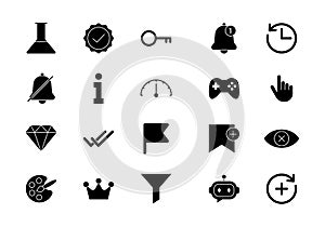 Solid Interface Icon Set Featuring Navigation Controls Interaction Symbols And Tools