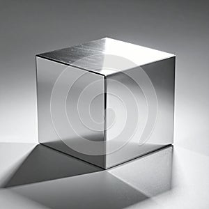 Solid Metal Cube on a Reflective Surface