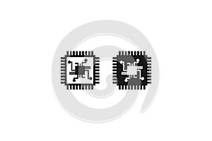 solid and outline icon of microchip processor cpu