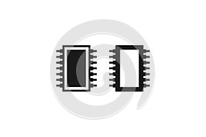 solid and outline icon of microchip processor
