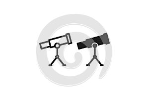solid and outline icon of telescope