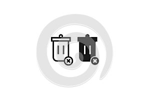 solid and outline icon of trash empty