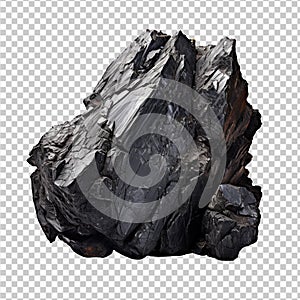 A solid piece of coal isolated on transparent background