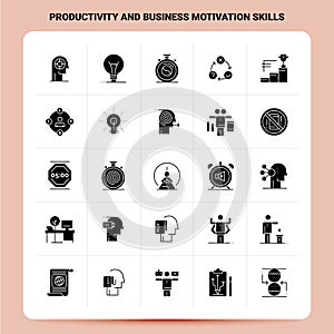 Solid 25 Productivity And Business Motivation Skills Icon set. Vector Glyph Style Design Black Icons Set. Web and Mobile Business