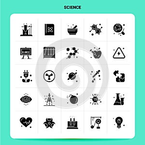Solid 25 Science Icon set. Vector Glyph Style Design Black Icons Set. Web and Mobile Business ideas design Vector Illustration