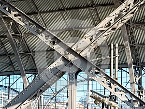 Solid X-Shaped Steel Construction, Part of a Train Station Hall, Reliable Support