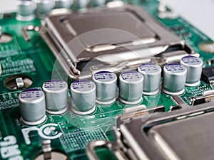 Solid-state capacitors on the motherboard of a desktop personal computer, server computer, electric batteries, computer repair, se