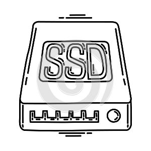 Solid State Drive Icon. Doodle Hand Drawn or Outline Icon Style