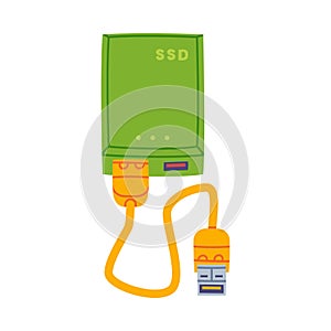 Solid-state Drive with Usb Cable as Personal Computer Accessory and Component Vector Illustration