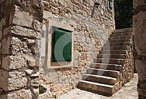 Solid Stone wall and steps.