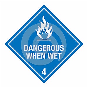 Hazardous HAZMAT Material Label IATA Transportation Subclass 4.3: Dangerous when wet photo