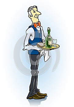 Solid waiter in restaurant with food