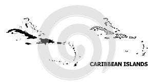 Solid and Wire Frame Map of Caribbean Islands