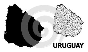 Solid and Wire Frame Map of Uruguay
