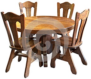 Solid wood kitchen table set, isolated