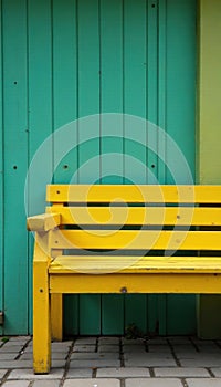 Solid yellow painted bench, weathered wood grain, country, wood