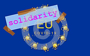 Solidarity EU. Cartoon. Symbol  official colors of the flag. Pandemic. COVID-19 3D Illustration