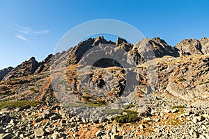 Soliskovy hreben mountain ridge from Mlynicka dolina valley in Vysoke Tatry mountains in Slovakia