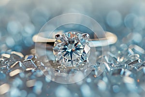 Solitaire diamond engagement ring, luxury jewelry, closeup