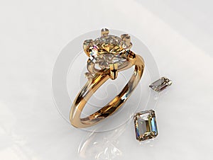 Solitaire diamond gold engagement ring photo