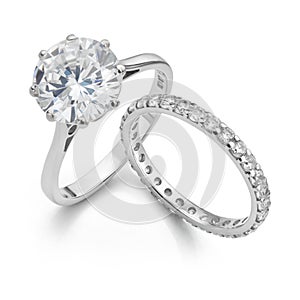 Solitaire Engagement Ring with Fully Set Diamond Wedding Ring