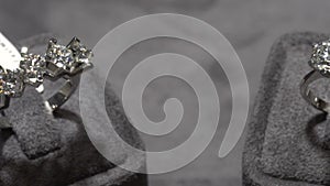 Solitaire ring panning pearl ring. Diamond ring hand made jewelery macro close up shoot in jeweler shop.