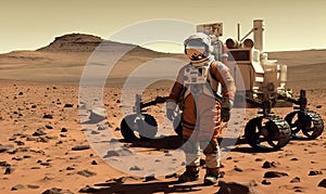 Solitary astronaut on red planet with trusty rover Creating using generative AI tools