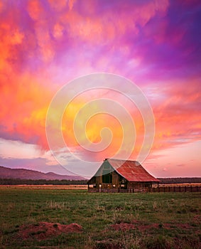 Solitary Barn in Sunset Skies