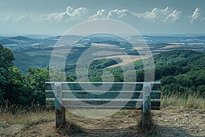 A solitary bench overlooking a scenic vista