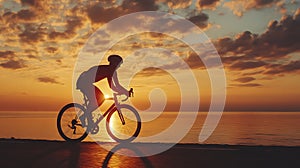 Solitary Cyclist at Dusk: A Tranquil Sunset Ride