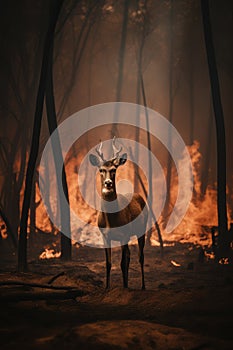 A solitary deer remains undeterred, defying the destructive flames