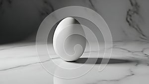 Single egg on marble surface illuminated by soft light
