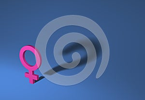 Solitary Female Gender Symbol Casting Long Question Mark Shadow on Blue Background