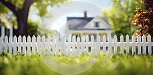 Solitary Flower Along White Picket Fence