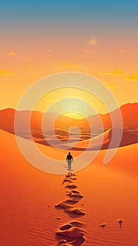 Solitary Journey at Sunset in the Desert. Generative ai