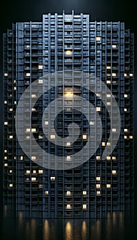 Solitary Lit Apartment in High-rise Building at Night