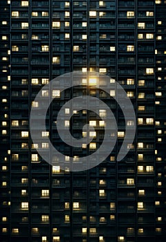 Solitary Lit Apartment in High-rise Building at Night