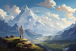 Solitary Man casual mountains. Generate Ai