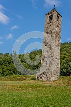 The solitary medieval stone bell tower of Saint Martin called `The Ciucarun`