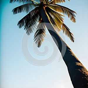 Solitary palm tree and blue sky