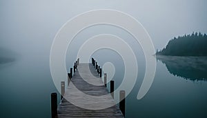 Solitary person on a Misty moody Dock photo