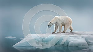 Solitary polar bear occupies a small patch of ice. Global warming. Generative AI