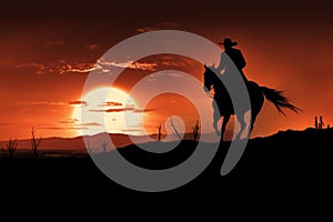 Solitary Silhouette cowboy horse. Generate AI