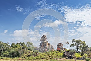 Solitary stones inserted in the African vegetation on the way to northern Angola. Soyo. Africa photo