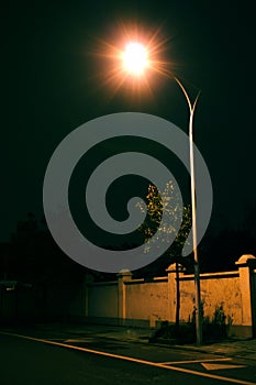 Solitary street lamp in the night photo